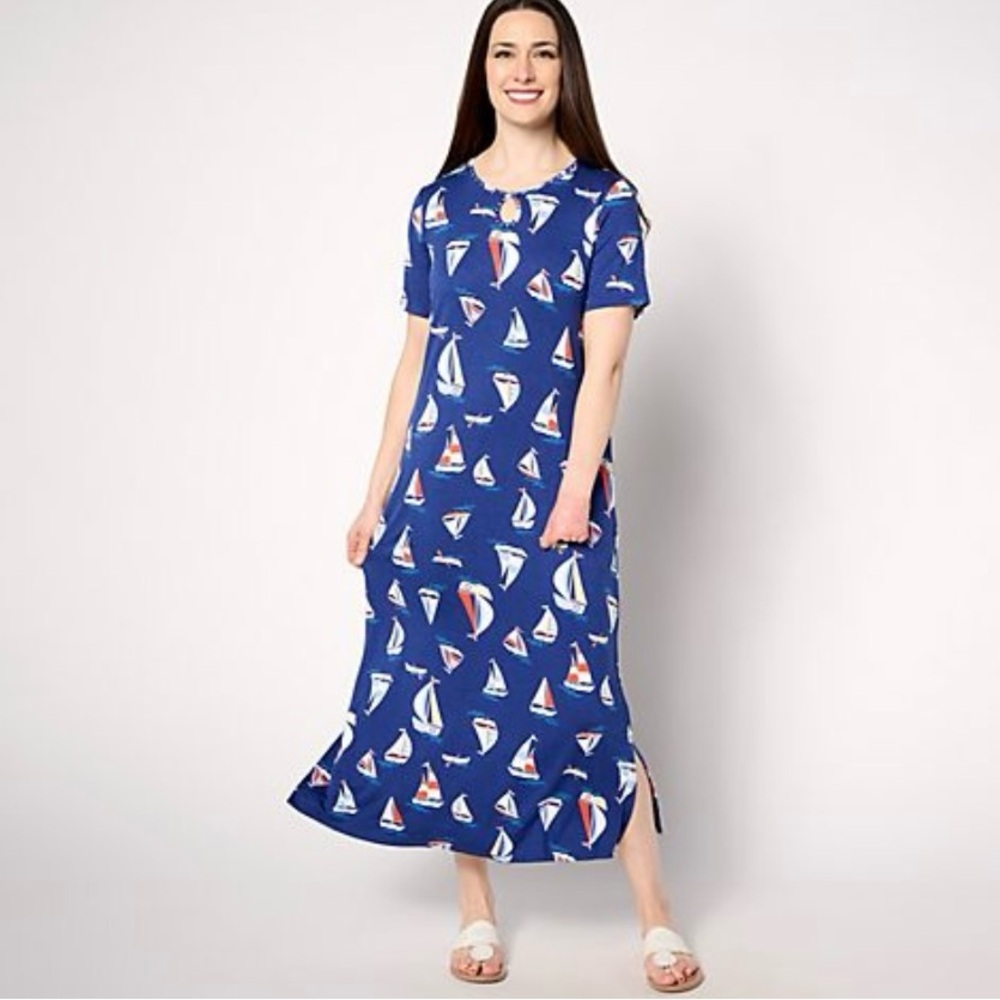 Quacker Factory Sail Away Printed Short Sleeve Dress with Pockets